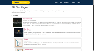 Extended Page List widget showing nested child pages with images and excerpts